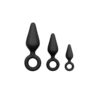 3 PIECES BUTT PLUG SET WITH RING NEGRO