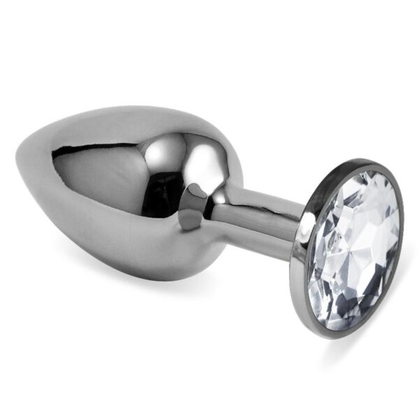 BUTT PLUG SILVER ROSEBUD CLASSIC WITH CLEAR JEWEL SIZE S