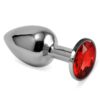 BUTT PLUG SILVER ROSEBUD CLASSIC WITH RED JEWEL SIZE S