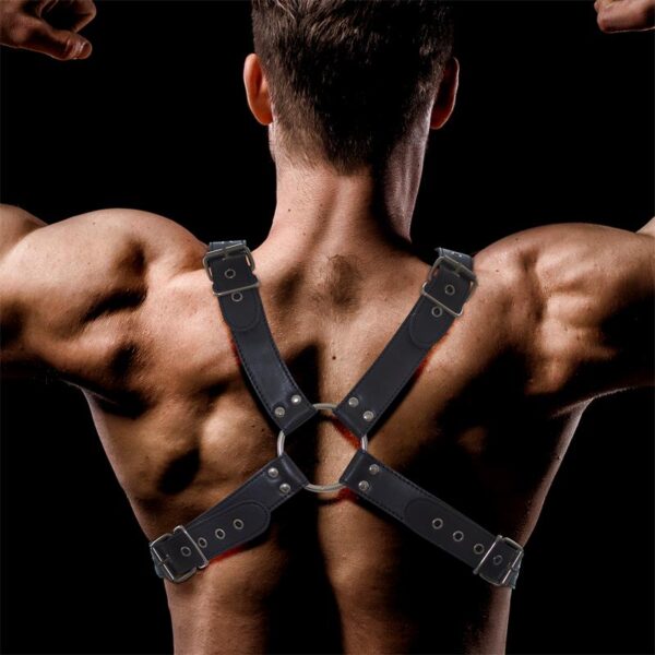 DAROM MALE CHEST BONDAGE HARNESS VEGAN LEATHER - IMAGE 2