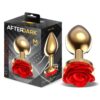 GOLDEN METAL ANAL PLUG WITH RED ROSE BASE SIZE M