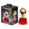 GOLDEN METAL ANAL PLUG WITH RED ROSE BASE SIZE S