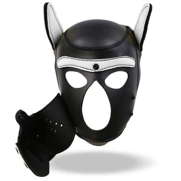 HOUND NEOPRENE DOG HOOD WITH REMOVABLE MUZZLE WHITE/BLACK ONE SIZE - IMAGE 5