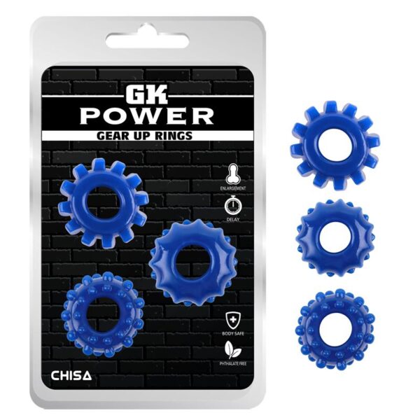 KIT 3 COCK RING GEAR UP BLUE