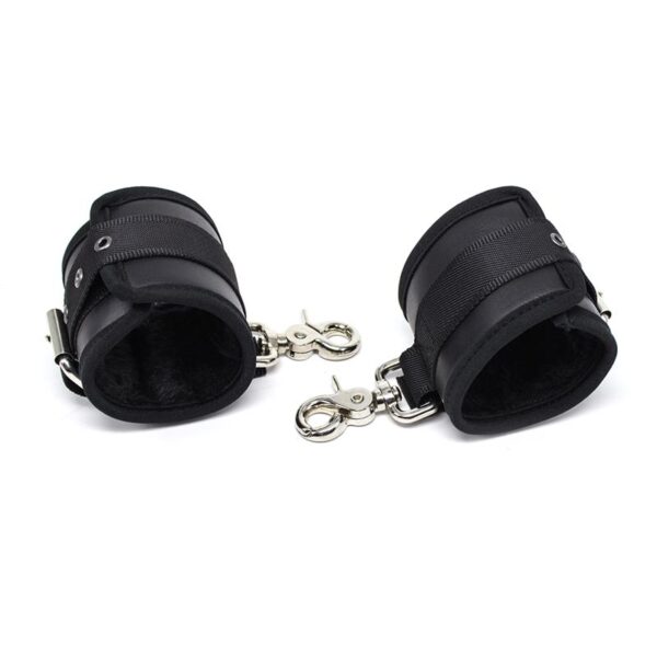 LEATHER HANDCUFFS WITH BIG HOOPS BLACK