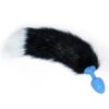 METAL BUTT PLUG BLUE WITH BLACK AND WHITE FOX TAIL