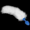 METAL BUTT PLUG BLUE WITH WHITE FOX TAIL