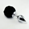 METAL BUTT PLUG WITH BLACK POMPON SIZE L