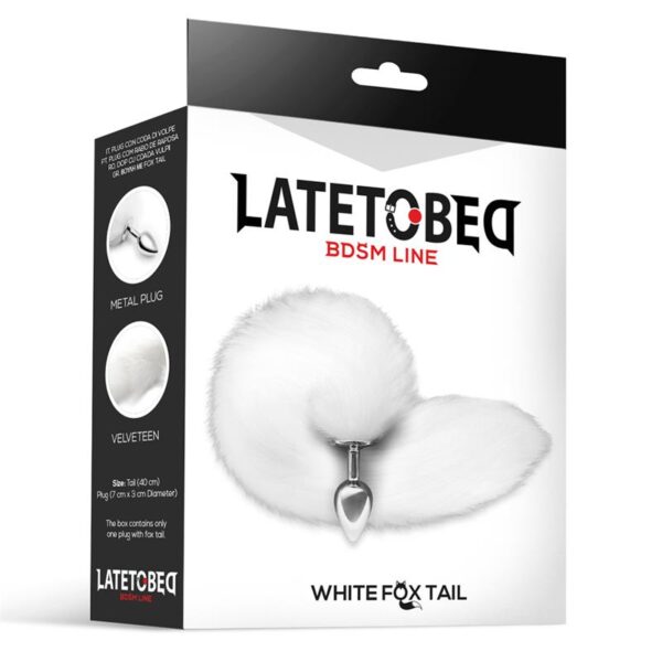 METAL BUTT PLUG WITH FOXY TAIL VELVET TOUCH 40 CM WHITE - IMAGE 4