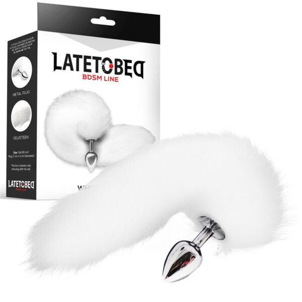METAL BUTT PLUG WITH FOXY TAIL VELVET TOUCH 40 CM WHITE