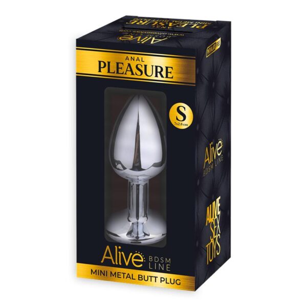 METAL BUTT PLUG WITH WHITE JEWEL SIZE S - IMAGE 2