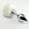 METAL BUTT PLUG WITH WHITE POMPON SIZE L