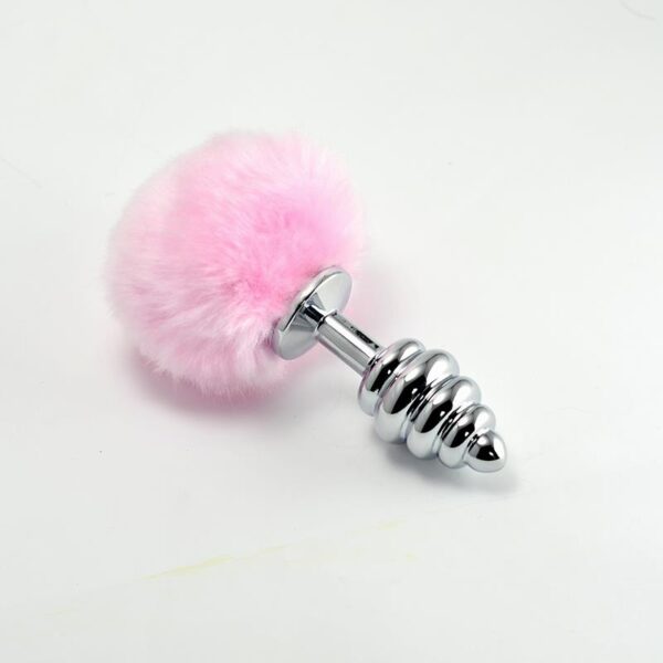 METAL SPIRAL BUTT PLUG WITH PINK POMPON