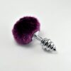 METAL SPIRAL BUTT PLUG WITH PURPLE POMPON