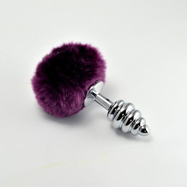 METAL SPIRAL BUTT PLUG WITH PURPLE POMPON