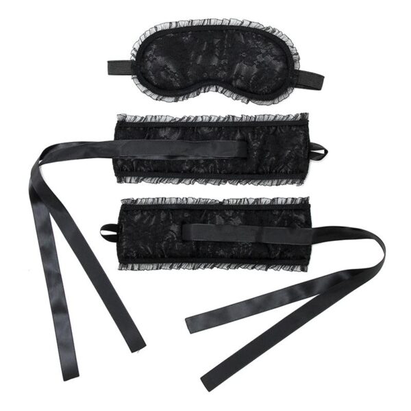 RIMBA BONDAGE PLAY BONDAGE SATIN LOOK HANDCUFFS WITH MASK BLACK