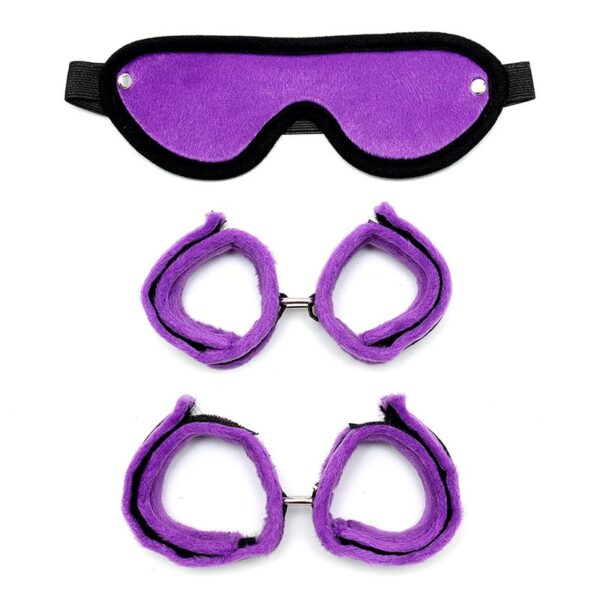 RIMBA BONDAGE PLAY HANDCUFFS, FOOT CUFFS AND MASK PURPLE - IMAGE 2
