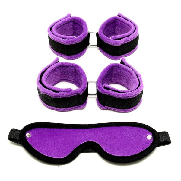RIMBA BONDAGE PLAY HANDCUFFS, FOOT CUFFS AND MASK PURPLE