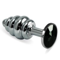 Spiral Butt Plug Rosebud with Black Jewel