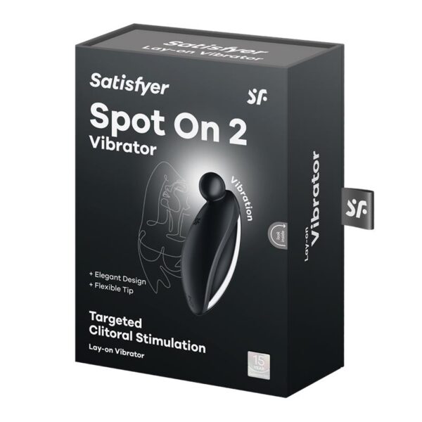 SATISFYER SPOT ON 2 BLACK PACKAGING AND PRODUCT
