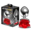 SILVER METAL ANAL PLUG WITH RED ROSE BASE SIZE L
